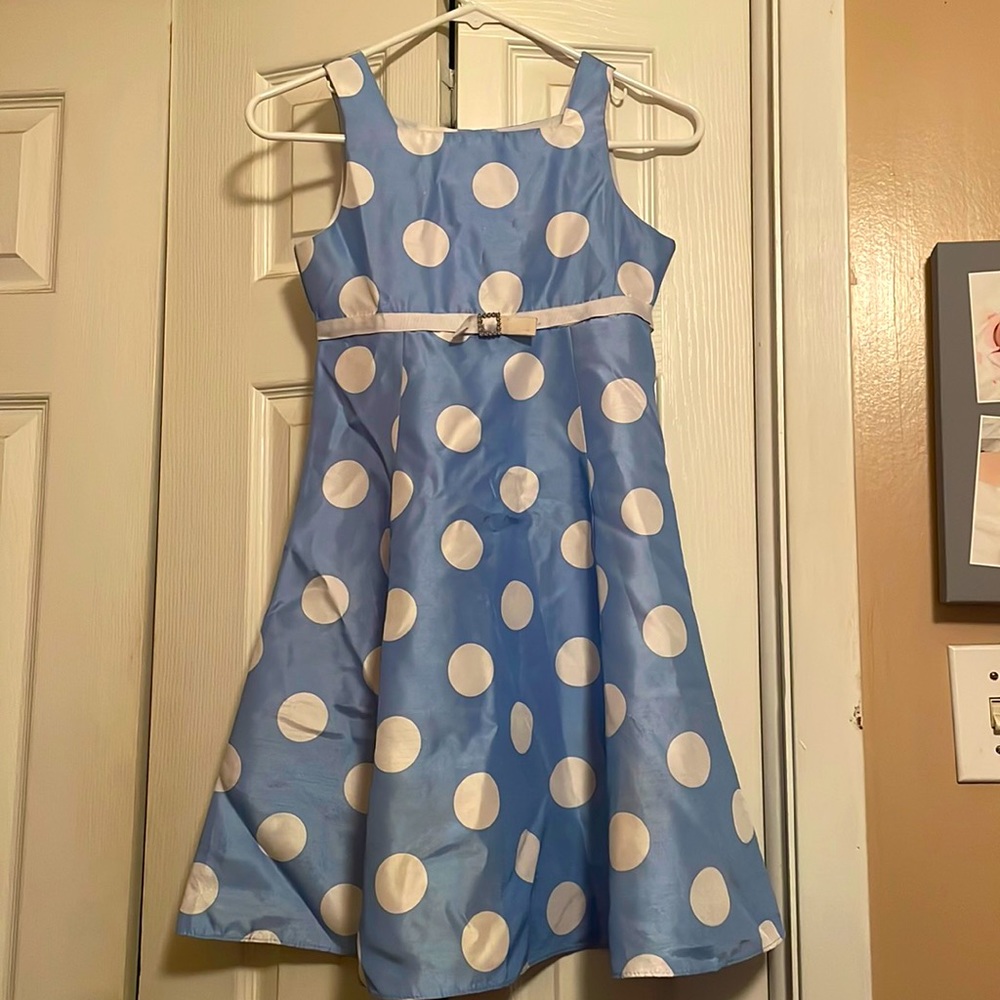 Cherokee Little Girl's Size 8 Dress Light Blue Polka Dot